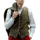 Mens Dress Vests Men's Suit Collar Multi-Pocket Solid Color Vest Man