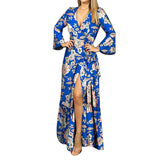 Kendall Jenner Wedding Guest Dress Autumn and Winter Long Sleeve Tied V-neck Printing