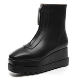Platform Heels for Women Winter High Heel Square Toe Zipper Platform Shoes