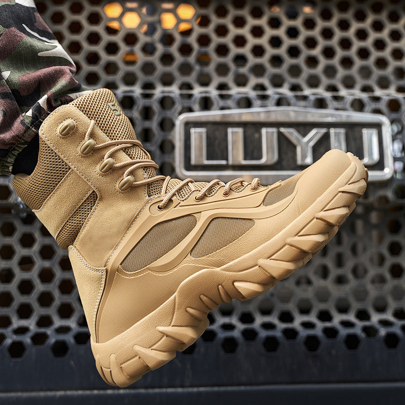 King Shoes plus Size High-Top Military Boots Male Outdoor Climbing Boots Special Forces Tactics Combat Boots Desert Workwear Boots