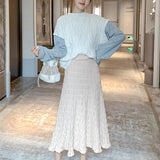 MIDI Mauve Skirt Pleated Knitted Skirt Women's Autumn and Winter Slimming Skirt