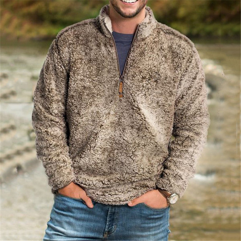 Mens Sweaters Man Fall Outfits Men's Tops Casual Loose Solid Color Stand-up Collar Thick Sweatshirt Men