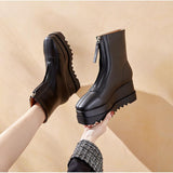 Platform Heels for Women Winter High Heel Square Toe Zipper Platform Shoes