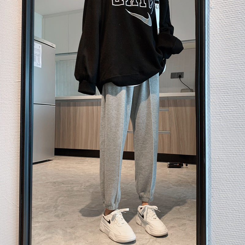 Grey Sweatpants Sports Pants Female Autumn and Winter Loose Slimming Casual