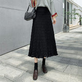MIDI Mauve Skirt Pleated Knitted Skirt Women's Autumn and Winter Slimming Skirt