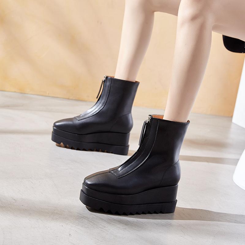 Platform Heels for Women Winter High Heel Square Toe Zipper Platform Shoes
