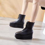 Platform Heels for Women Winter High Heel Square Toe Zipper Platform Shoes