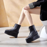 Platform Heels for Women Winter High Heel Square Toe Zipper Platform Shoes
