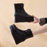 Platform Heels for Women Winter High Heel Square Toe Zipper Platform Shoes
