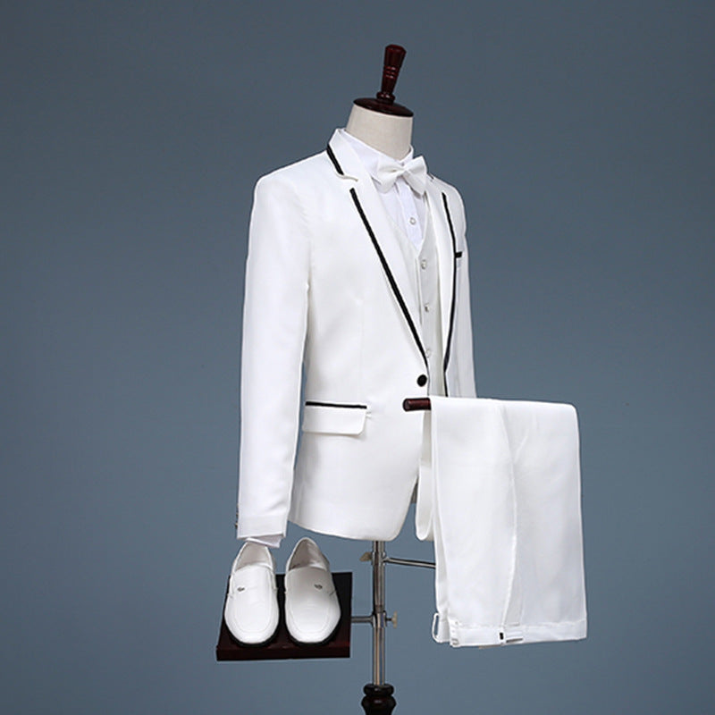 Black Tie Attire Men's Dress MC Host Slim-Fitting Suit Chorus Performance Dress