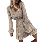 MIDI Mauve Wrap Dress Long Sleeve Elastic Waist Ruffled Printed Dress