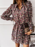 Nine Britton Dress Printed Waist-Controlled Short Long Sleeve
