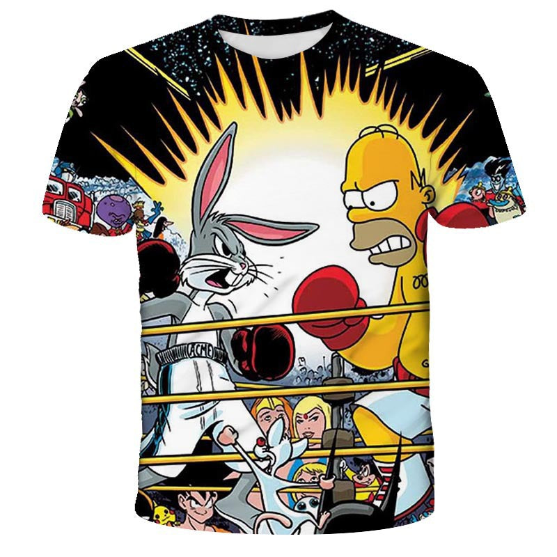 The Simpsons T Shirts Cartoon Anime Digital Printed Round Neck