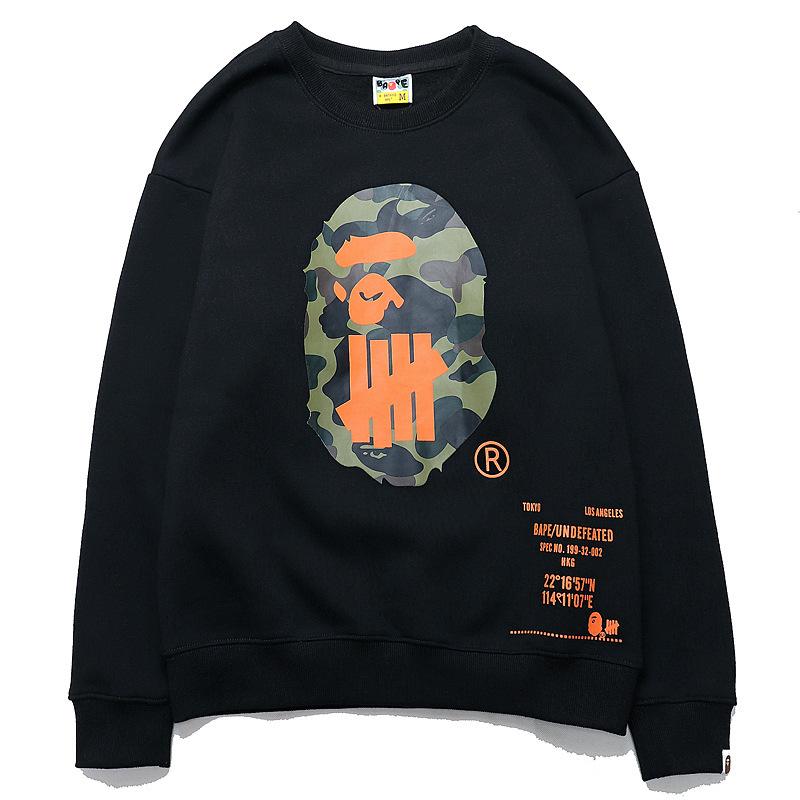 Bathing Ape Sweatshirts Autumn and Winter Camouflage Monkey Head Printed Loose round Neck Fleece-Lined Sweater Men and Women