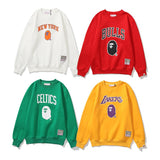Bathing Ape Sweatshirts Lakers Crew Neck Sweater Velvet Padded Bottoming Shirt