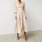 Taffeta Dress Satin Dress Lantern Sleeve Waist-Tight Elegant Slim-Fit Dress