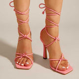 Nude Strappy Heels Lace-up High-Heeled Sandals