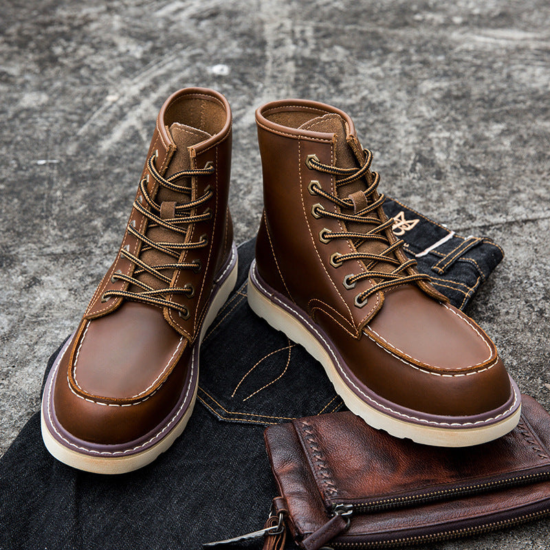 Men's Boots Work Boot Men Casual Hiking Boots Men's Shoes Retro Workwear Men's Shoes Mid-Top Trendy