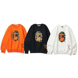 Bathing Ape Sweatshirts Autumn and Winter Camouflage Monkey Head Printed Loose round Neck Fleece-Lined Sweater Men and Women