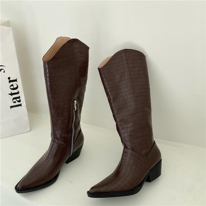 Platform Heels for Women Autumn and Winter Crocodile Pointed Boots