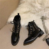 Platform Heels for Women Lace Up Motorcycle Boots