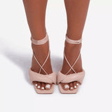 White Strappy Heels Women's Stiletto Heel Sandals Heels Peep Toe Summer
