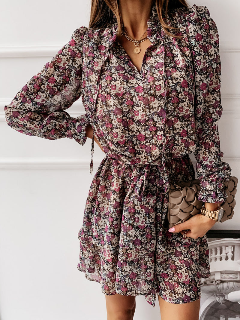 Nine Britton Dress Printed Waist-Controlled Short Long Sleeve