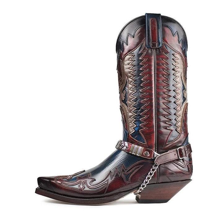 Western Shoes Men's Knight Pointed Embroidered Mid-Calf Versatile Men's Boots