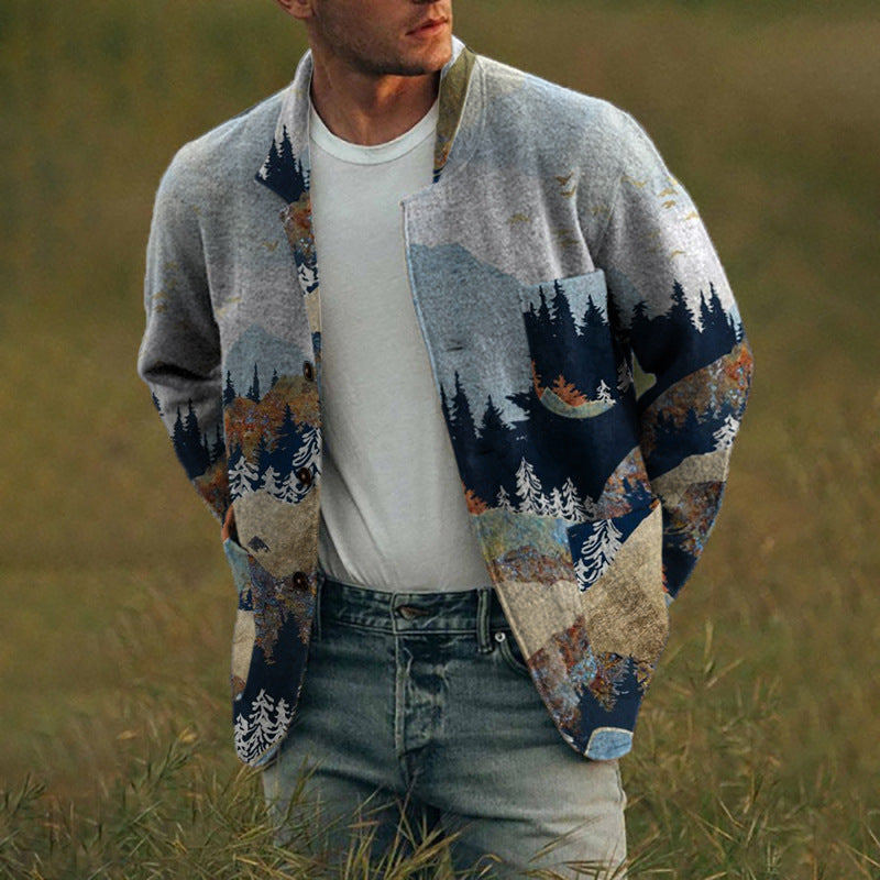 Men Winter Coats Man Fall Men's Printed Loose Casual Jacket