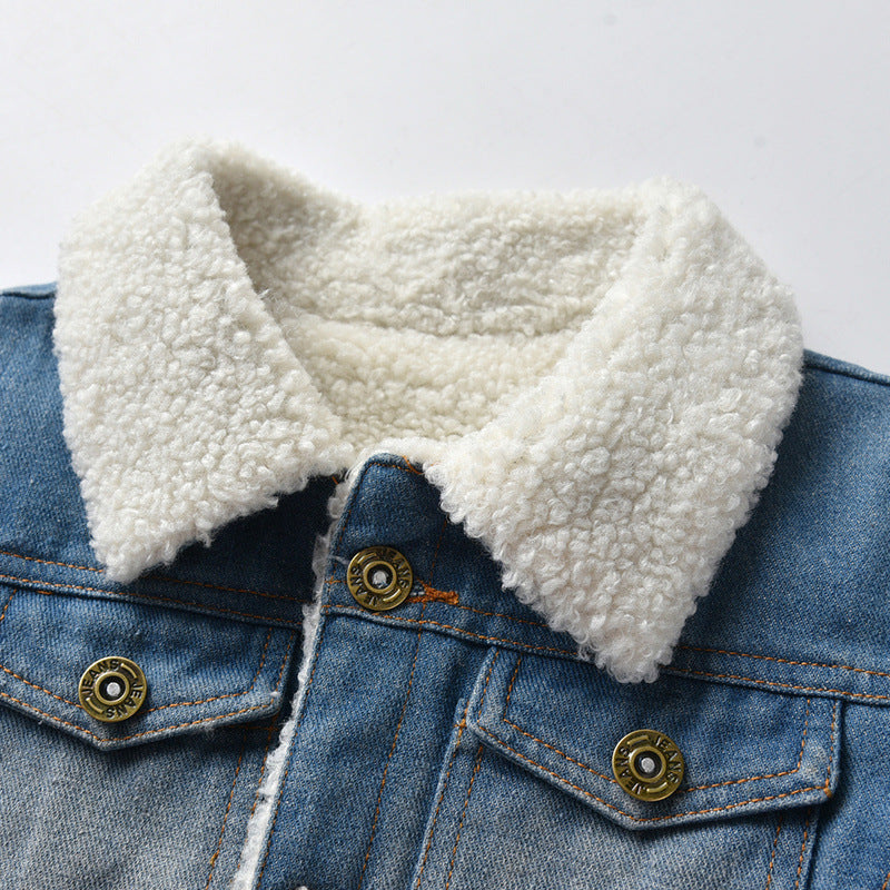 Children Jean Jackets Children's Imitation Lamb Wool Lining Warm Denim Jacket