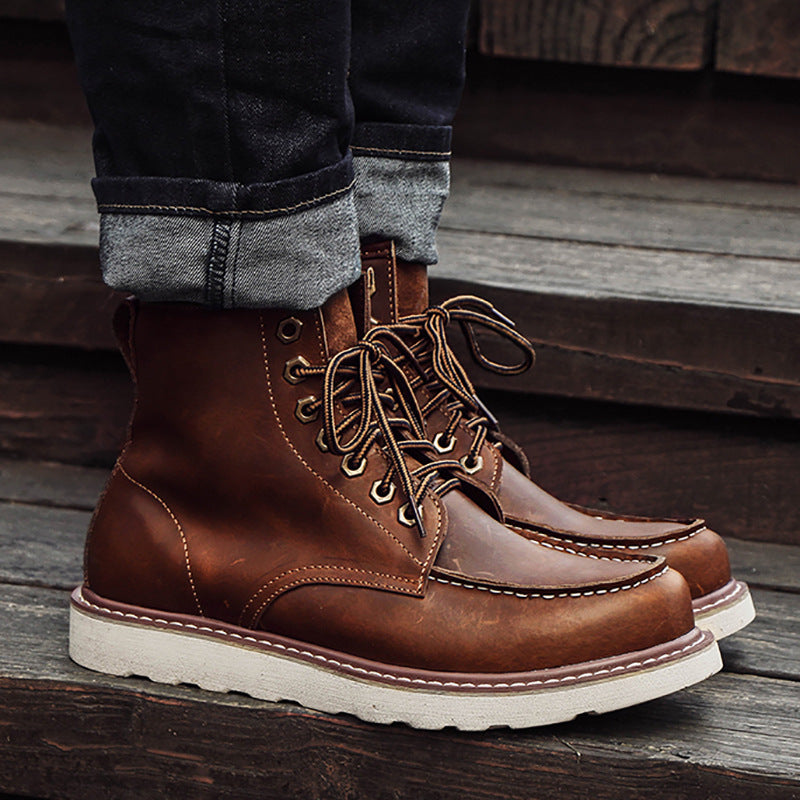 Men's Boots Work Boot Men Casual Hiking Boots Men's Shoes Retro Workwear Men's Shoes Mid-Top Trendy