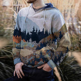Mens Sweaters Man Fall Outfits Winter Print Hooded Loose All-Match Fashion Sweater