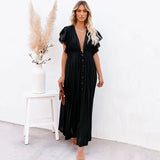 Coachella Music Festival Outfits Button Waist Strap Long Skirt Cardigan Vacation Coat Sun Protection Clothing Long Skirt Bikini Blouse for Women