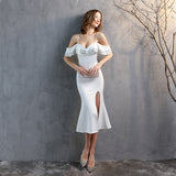 Burgundy Dress Formal Queen Temperament Slimming Fishtail Dress