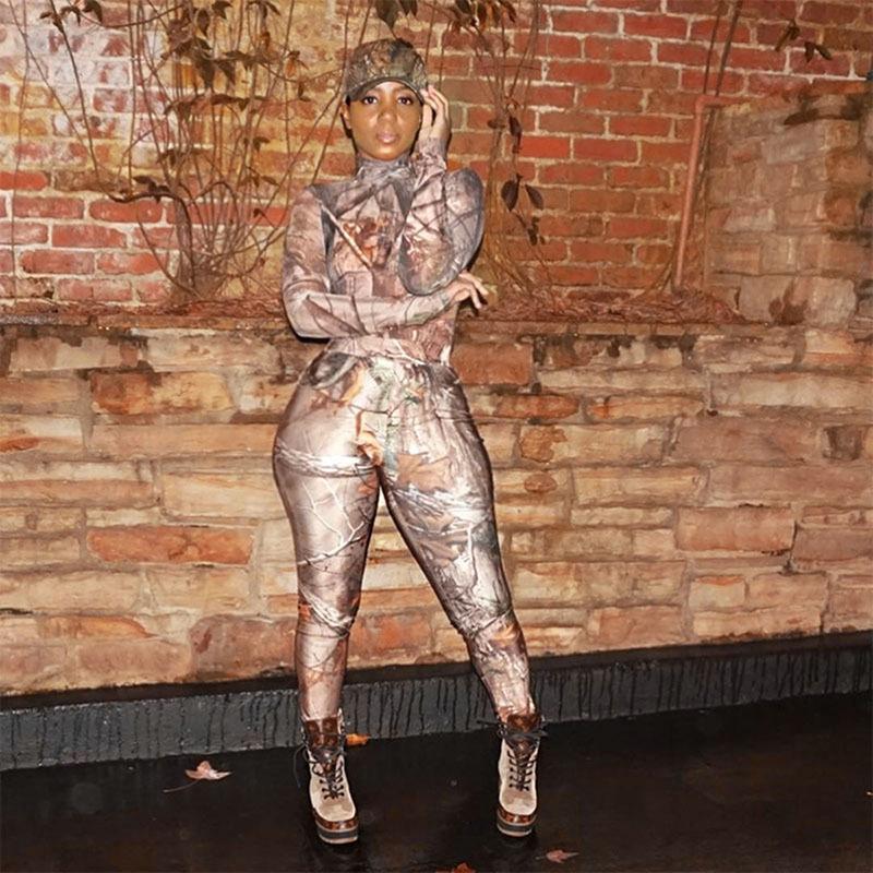 Women's Spring Vintage Printed Skinny Hip Raise Long Sleeve Casual Sports One-Piece Trousers