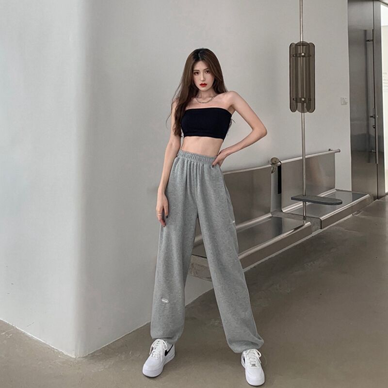 Grey Sweatpants Gray Sports Pants Female Loose Autumn and Winter