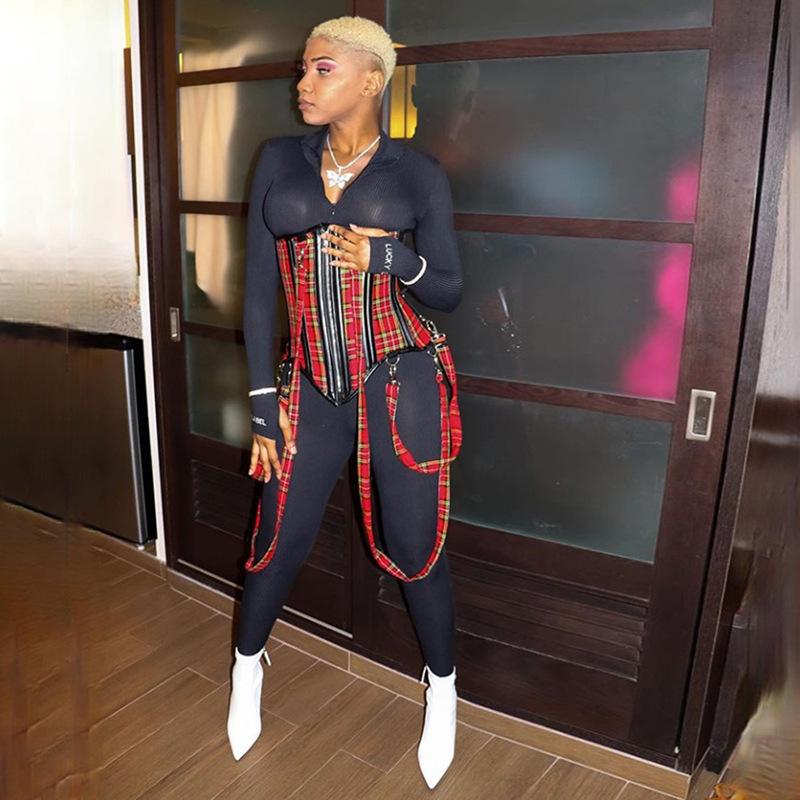 Spring Women's Clothes New Turtleneck and Embroidered Slim Fit Fitness Jumpsuit