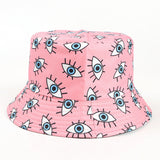 Bucket Hat Fishing Cap Cotton Print Fisherman Hat Cartoon Eye Print Outdoor Leisure