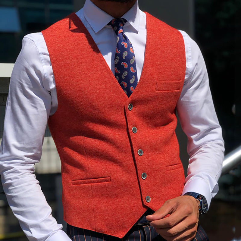 Men's Dress Vests Autumn Men's Solid Color Slim V-neck Sophisticated Type Fashion Vest