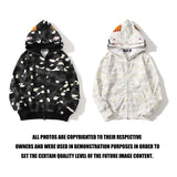 Bathing Ape Hoodie Shark Head Embroidery Luminous Spot Camouflage Double Hood Brushed Hoody Men and Women