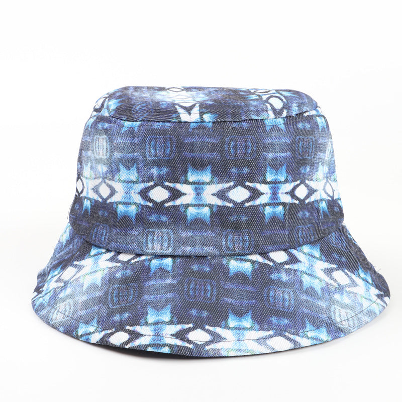 Bucket Hat Fishing Cap Cotton Print Fisherman Hat Men and Women Fashion Denim Blue Casual Sun Hat