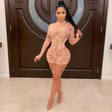 Women's Spring Clothing Sexy Mesh See-through Digital Printed Waist-Controlled Lace-up Jumpsuit for Women