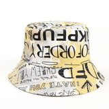 Bucket Hat Fishing Cap Cotton Print Fisherman Hat Letter Graffiti Sun-Proof Basin Hat Female