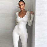 Spring Women's Clothes New Low-Necked Close-Fitting Long Sleeve High Waist Pure Color Sports Fitness Jumpsuit