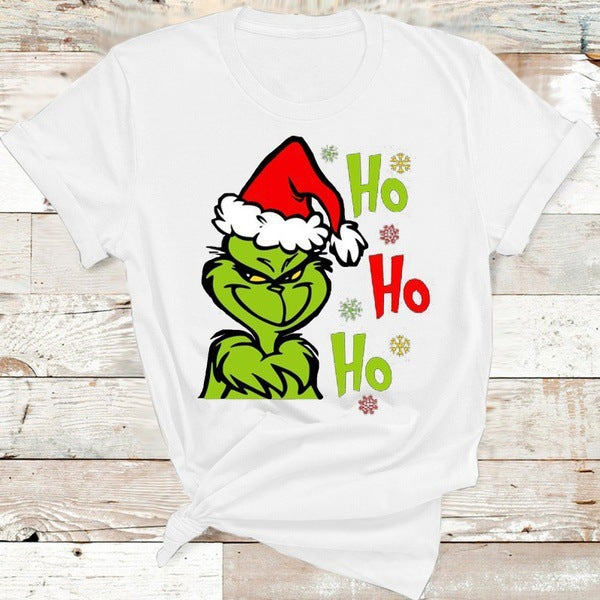 Men and Women Grinch Shirt Christmas Grinch Printed Short Sleeve T-shirt
