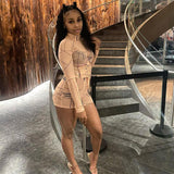 Women's Spring Clothing Sexy Mesh See-through Digital Printed Waist-Controlled Lace-up Jumpsuit for Women