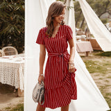 Kendall Jenner Wedding Guest Dress V-neck Sexy Temperament Stripes