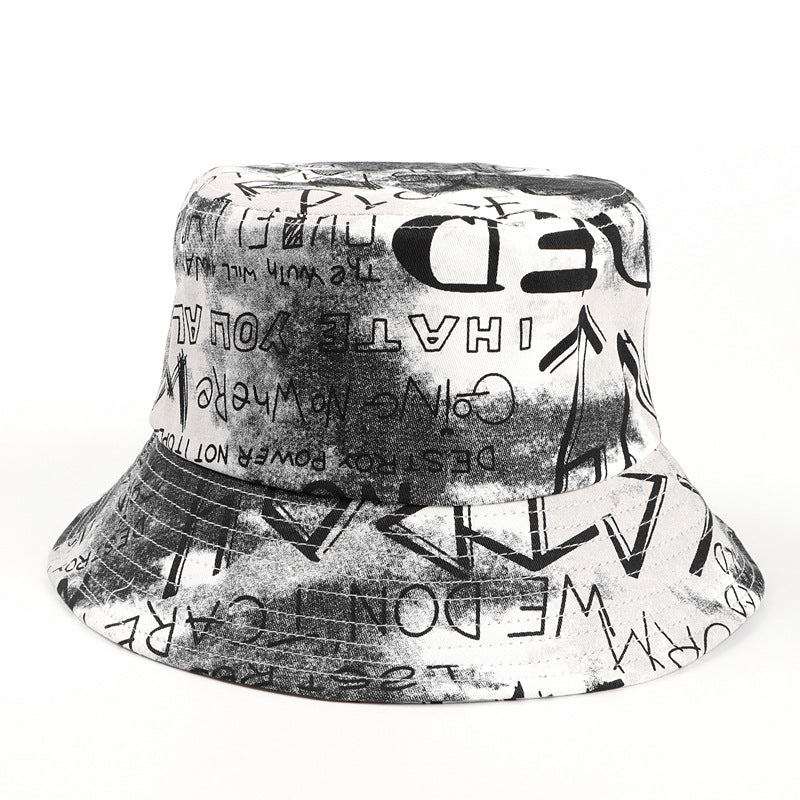 Bucket Hat Fishing Cap Cotton Print Fisherman Hat Letter Graffiti Sun-Proof Basin Hat Female