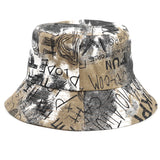 Bucket Hat Fishing Cap Cotton Print Fisherman Hat Letter Graffiti Sun-Proof Basin Hat Female