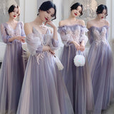 Mauve Dress Bridesmaid Purple Women's Autumn and Winter Fairy Slim Fit